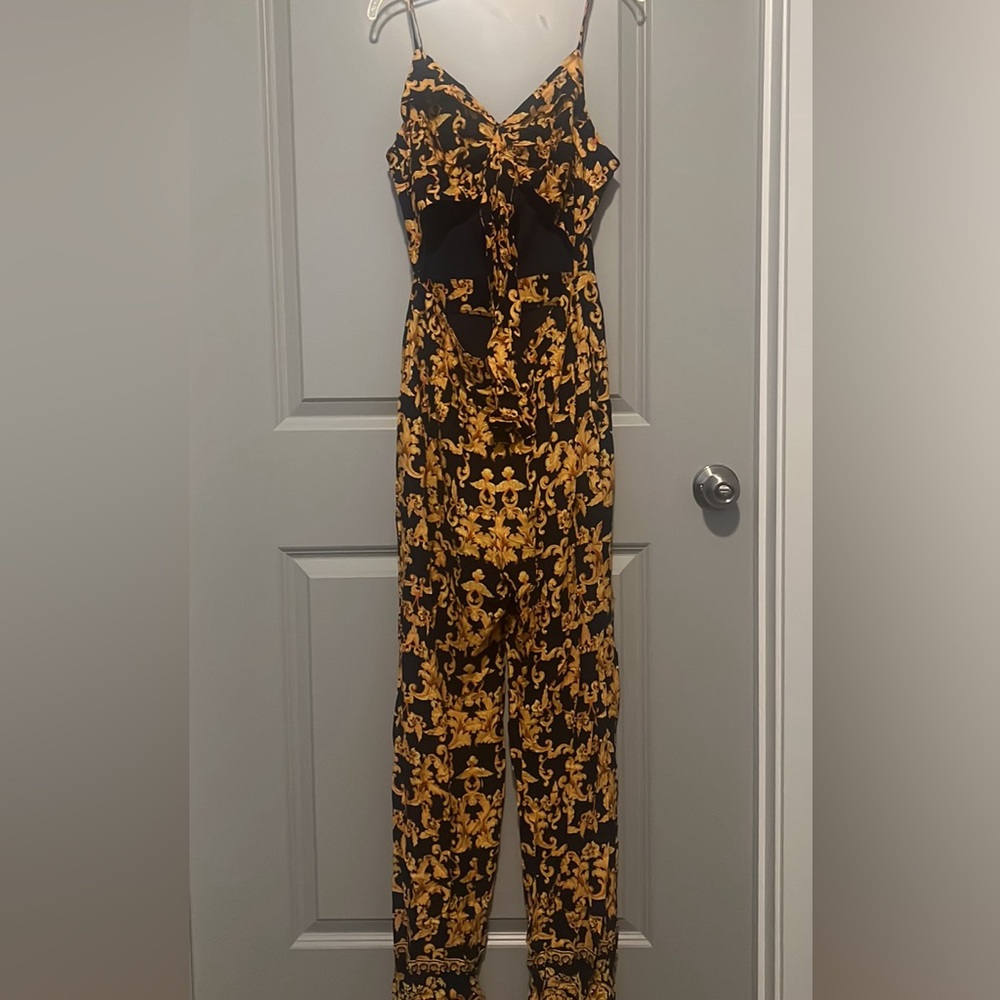 Navy blue and yellow jumpsuit